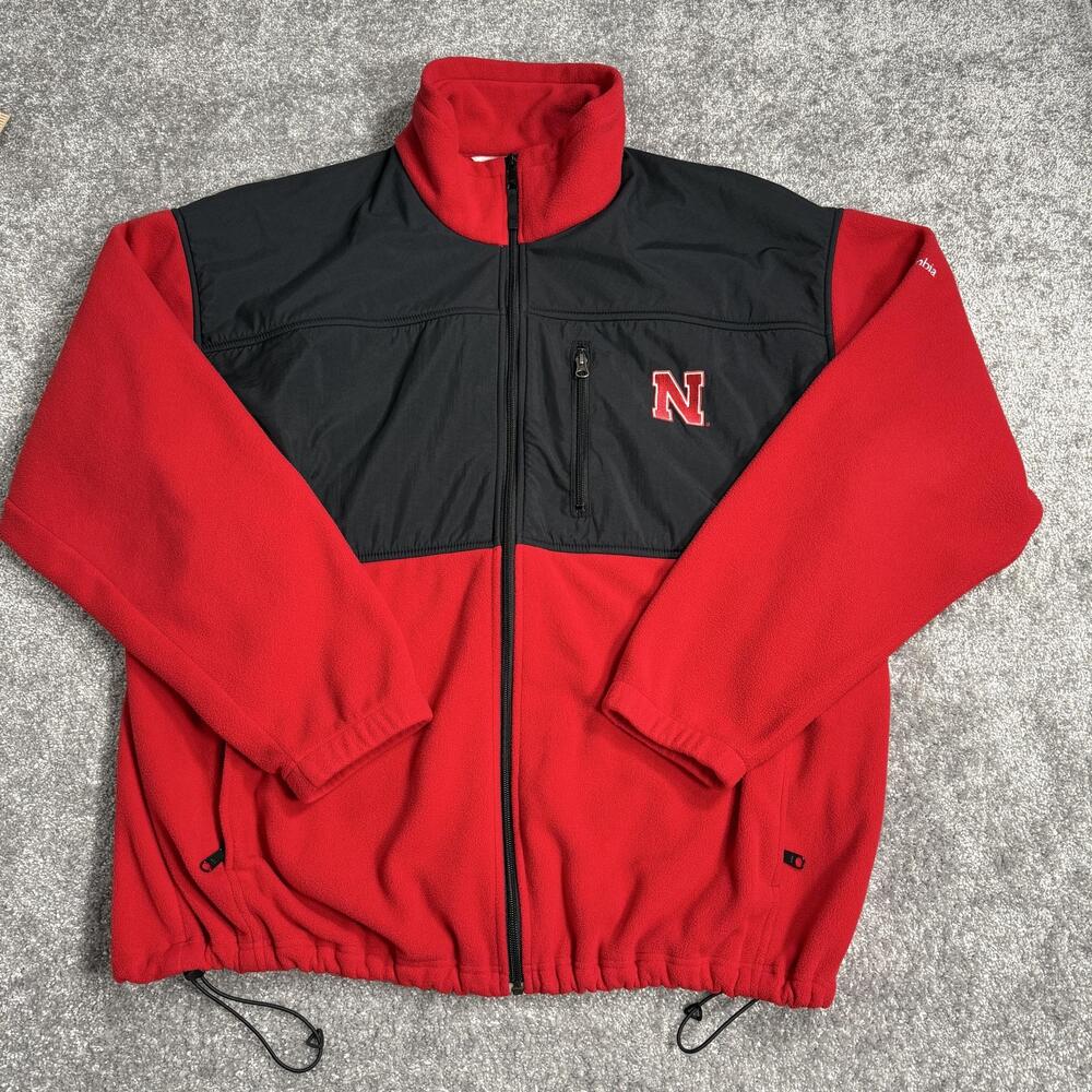 Nebraska Cornhuskers Jacket Mens 2XL Red Columbia Fleece Full Zip NCAA Football